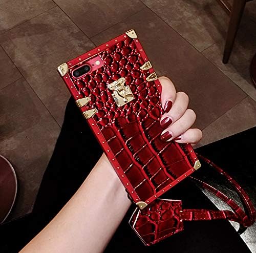 for iPhone Xs/iPhone X Case,ZBCLV Luxury Design Cute Gold Square Corner Soft TPU Trunk Protection Cover with Strap for Man Women Girl,Red