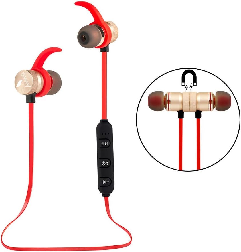UBYMI BT31 Bluetooth Headphones Wireless Stereo Bluetooth Headset with Magnet Attraction, Sweatproof Sports Earphones with Microphone for iPhone and Android Smartphones (Gold)