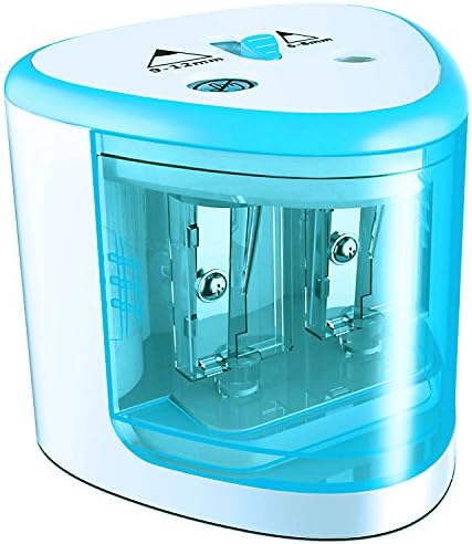 Electric Pencil Sharpener, Battery-Powered, Dual Holes High-Speed Automatic Pencil Cutter , ideal for Home Office School Classroom Adults Kids (White/Blue)