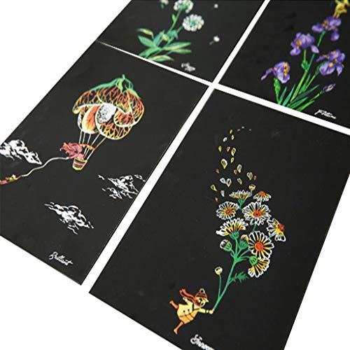 Eraimp Scratch Art Paper, Magic Color Scratch Art Painting, DIY Arts & Crafts, Rainbow Scratchboard Postcards for Kids and Adults with Drawing Stick - Thumbnail 3
