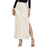 Women's Satin High Waisted Side Split Maxi Skirt Elastic Waistband Long Silk Skirts A-Line Skirts for Women