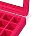 Pasutewel Earring Storage Case 24 Compartments Ring Velvet Display Case Box Earring Ring Organizer Velvet Jewelry Tray Cufflink Storage Showcase with Clear Glass Lid Hot Pink
