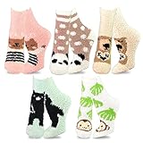 TeeHee Fashionable Cozy Fuzzy Slipper Crew Socks for Women 5-Pack (Animal)