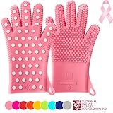 PINK Edition of Heavy-Duty Women's Silicone Oven Mitts | Profits Will Benefit The National Breast Cancer Foundation | 2 Sizes Available | Heat Resistant Barbecue & Cooking Gloves for Her (1 Pair, M/L)