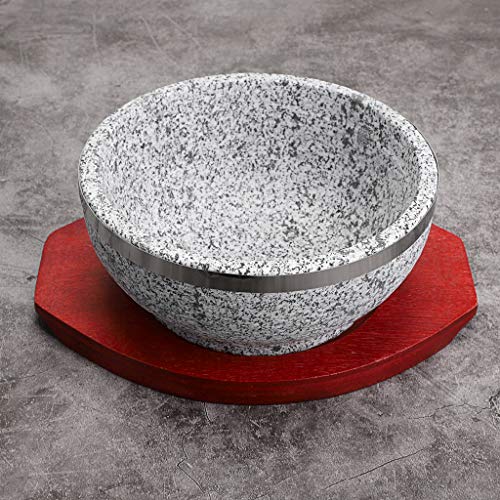 MDLUU Dolsot Bibimbap Bowl 32 Oz, Granite Stone Bowl with Wood Base