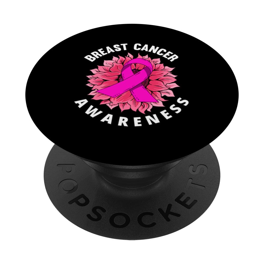 Breast Cancer Pink Ribbon Sunflower Breast Cancer Awareness PopSockets Swappable PopGrip