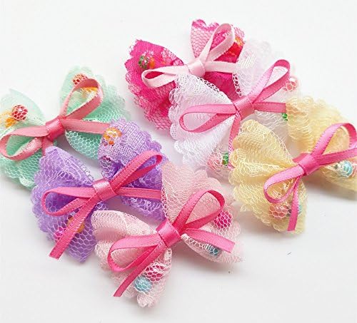 Dandan DIY 12pcs Organza Ribbon Hair Clips Cute Puppy Hair Clips Dog Cat hair Bows with Clips pets Supplies