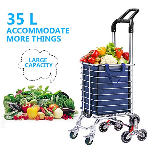 Upgraded Folding Shopping Cart Portable Grocery Stair Climbing Cart with Tri-Wheels, Swivel Handle, Wheel Bearings & Removable Basket, Perfect for Mom Christmas Gift