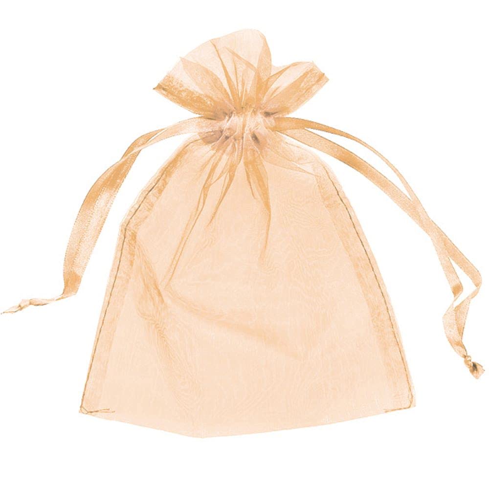 50 Organza Bags Wedding Favours Party Jewellery Pouches Mesh Drawstring Gift Wrap (5cm x 7cm, Peach)