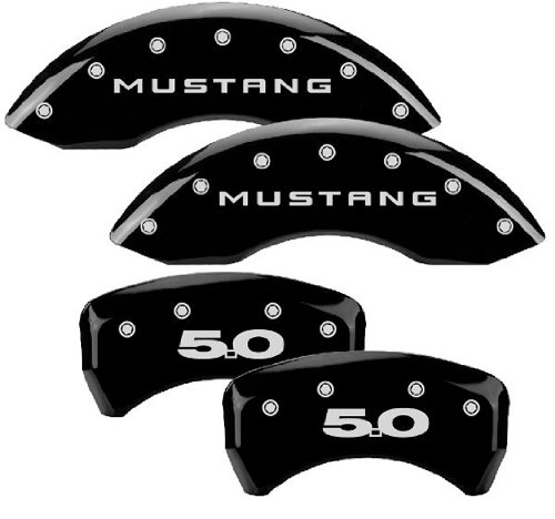 mgp caliper covers 10198sm50bk tapas de freno negras grabadas con silver mustang / 5.0  