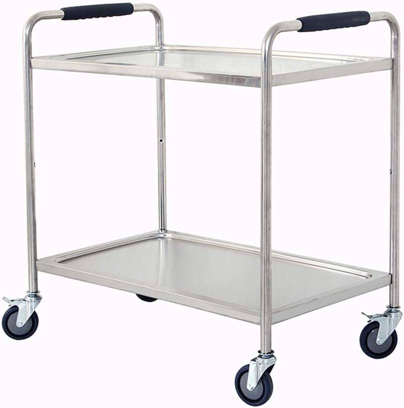 Trolley Double-Layer Stainless Steel Dining Cart, Hot Pot Shop Cart Picking Cart, Hotel Service Cart Canteen Restaurant Kitchen Cart, Sponge Anti-Slip Handle