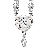 LuxglitterLin 3PCs Family Matching Heart Puzzle Charm Set Rose Gold Bead Compatible with for Pandora Bracelet