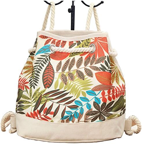 Ecome Cancas Drawstring Backpack Travel School Bag Rope Bag Shopping Bab for Women