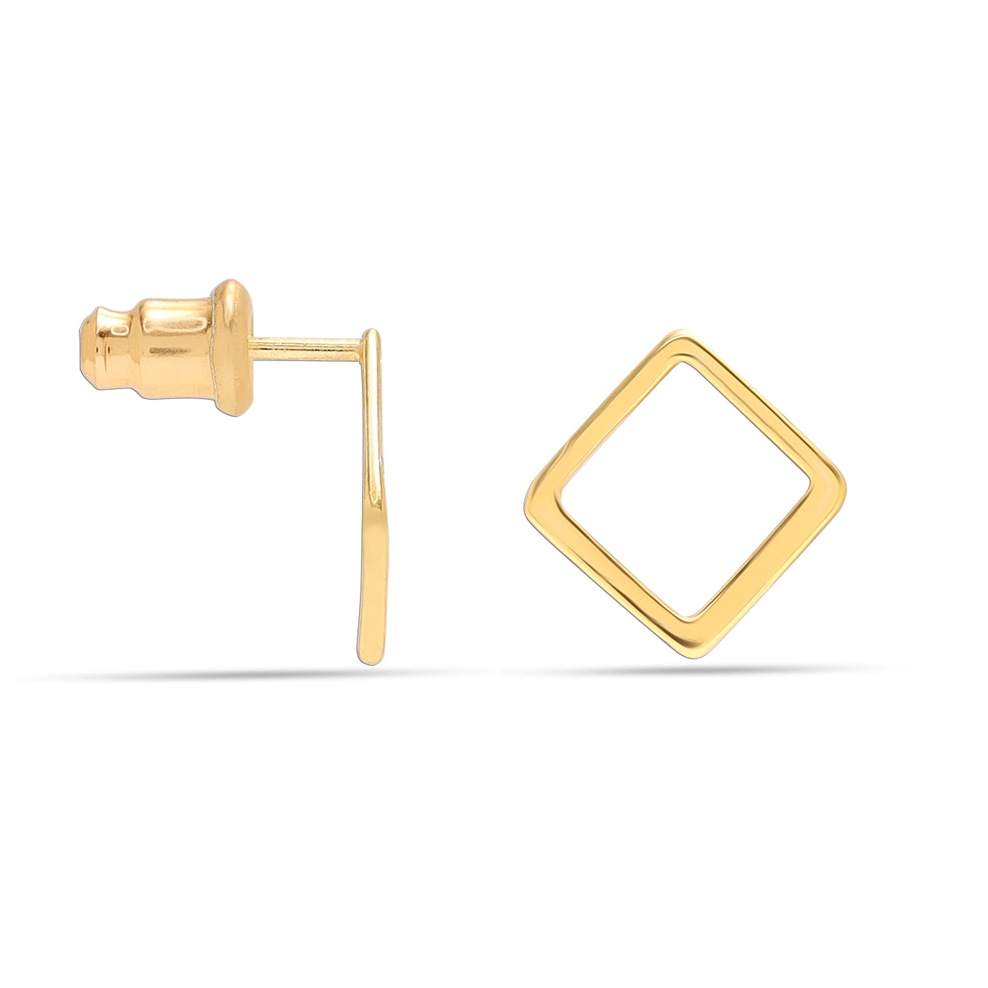 Charmsy 925 Sterling Silver Elegant 925 Sterling Silver 18K Gold-Plated Open Square Stud Earring for Women Teen | Lightweight Silver Earrings Jewellery Gift for Women