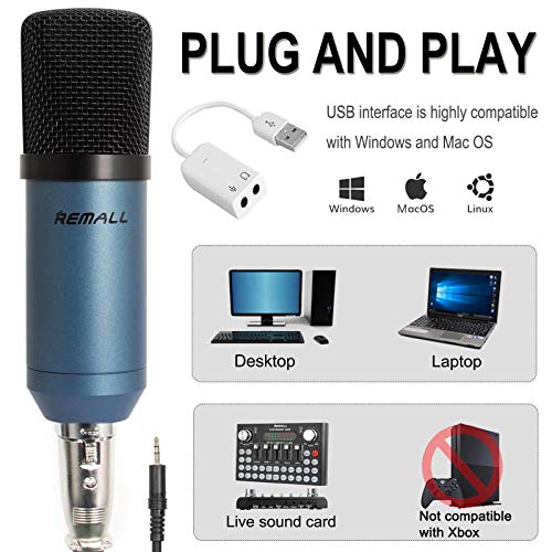 REMALL Recording Microphone, bm 800 Condenser Microphone Kit, USB