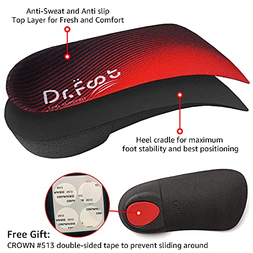 Dr. Foot\'s 3/4 Length Orthotic Insoles, High Arch Support Inserts for Flat Feet Plantar Fasciitis Over-Pronation and Foot Pain (Medium (Men\'s 6.5-8.5 / Women\'s 7.5-9.5))