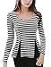 Allegra K Women Scoop Neck Stripes Peplum Top M Black White