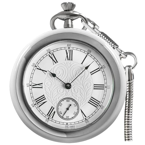 VIGOROSO Full Stainless Steel 316L Luxury Mechanical Pocket Watch for Men Water Resistance Men's Vintage Pocket Watches with Chain & Box Gifts for Men Women