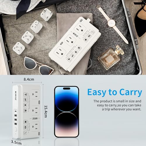 220v to 110v Travel Voltage Converter: International Universal Voltage Converter US to Europe Power Strip Plug Transformer - 2000W Electric Hair Dryer Step Down Outlet Converters for European UK EU