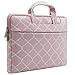 MOSISO Laptop Shoulder Bag Compatible with 13-13.3 inch MacBook Pro, MacBook Air, Notebook, Canvas Geometric Pattern Protective Carrying Handbag Briefcase Sleeve Case Cover, Pink Quatrefoil