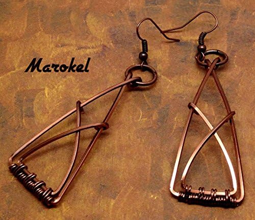 Triangle Crossover Earrings Copper Wire Square Wire Vintaj Wire Wrapped Geometric Minimalist