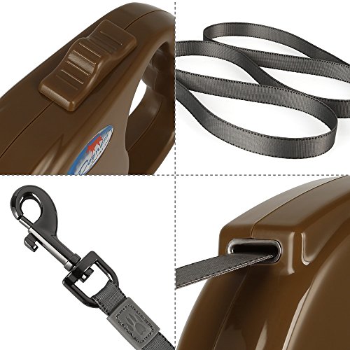 DOGNESS Retractable Dog Leash, the Modern Series, One Button Locking System, Suitable For Kids, No Tangle Waterproof Ribbon Tape, for Small Medium Large Dogs, Brown 16 ft - Thumbnail 3