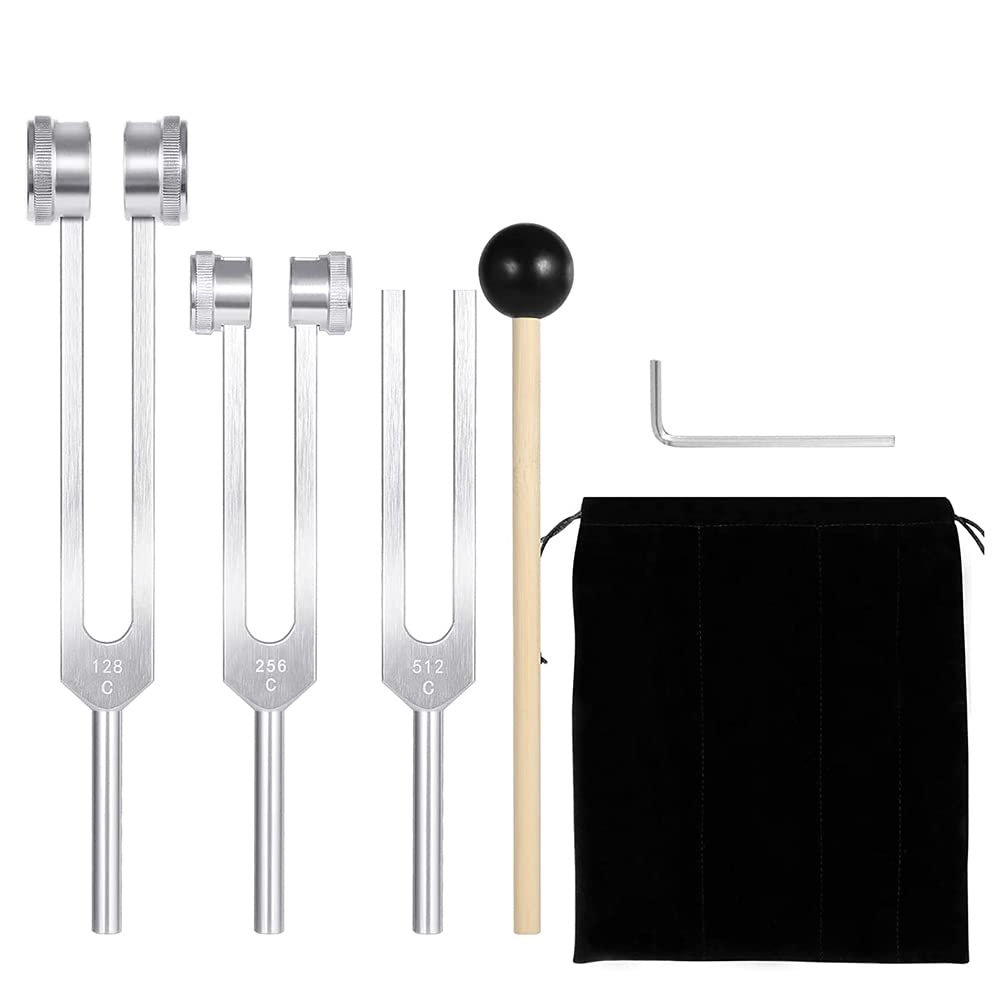 Hopbucan (128Hz, 256Hz, 512Hz) Tuning Fork Set, Tuning Forks with Reflex Hammer for Chakra/Healing/Sound Therapy/Repair