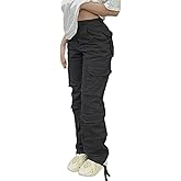 Viatabuna High Waisted Cargo Pants for Women Baggy Y2k Straight Wide Leg Pants with Pockets Streetwear