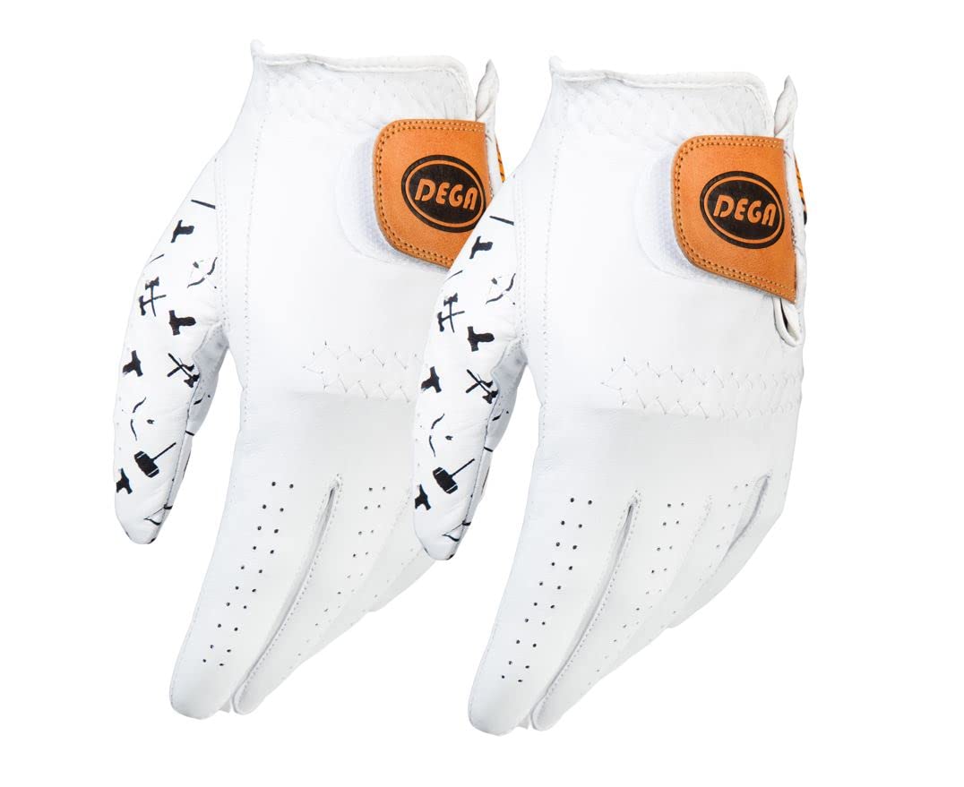 DEGA Golf Gloves 2 Pack 100% Cabretta Leather Golf Glove Men Left Hand Thumb Printed Designs (S, Viking) — image 1