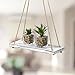 MyGift 17-inch Whitewashed Wood Hanging Swing Rope Floating Shelves - Farmhouse Rustic Triangle Wall Plant Shelf, Set of 2