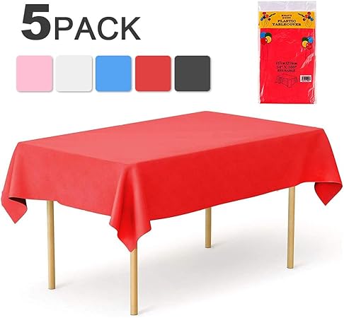 Meile Party Plastic Tablecloth 5 Pack Red Disposable Rectangle Table Covers 54 X 108 Premium Quality Plastic Tablecloth For Halloween Indoor Or Outdoor Parties Birthdays Weddings Christmas Amazon Co Uk Kitchen Home