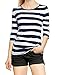 Allegra K Women's Elbow Sleeves Top Round Neck Slim Fit Tee Casual Printed T-Shirt X-Large White Dark Blue