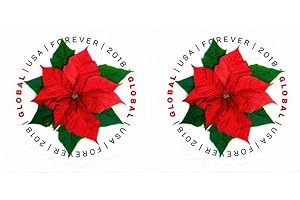 USPS Global Poinsettia (Block of 2) Postage Forever Stamps (Good for 1 Ounce of International First-Class Mail) 2018 Scott #5