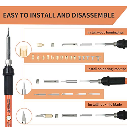 Wood Burning Kit, Soldering Iron Tool [Upgraded] On-Off Switch Pyrography Wood Burning Pen for Embossing Adults Beginners Birthday Wedding Anniversary Halloween Christmas DIY (54Pcs)