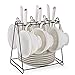 Kendal White Porcelain Tea Set of 6 with Rack, 8 oz Coffee Cups Set, Bone China Tea Cups and Saucers Sets with Gold Trim GLF