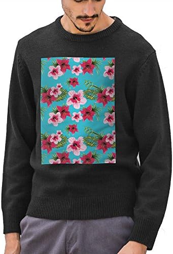 Ksta Hawaii Red Flowers Floral Blue Mens Sweater Black Personalized Gift