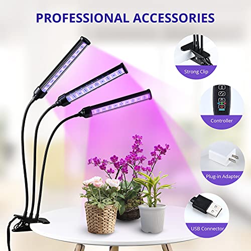 Grow Light for Indoor Plants - Adjustable Gooseneck Growing Light Strip W/9 Dimmable Red Blue Spectrum 3 Modes Auto ON/Off 3/9/12H Timer for Flower Greenhouse Veg Hydroponic Succulent Potted Growth