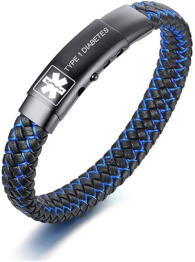Buy MPRAINBOW Type 1 Diabetes Leather Bracelet for Men Emergency Medical Alert ID Bracelet