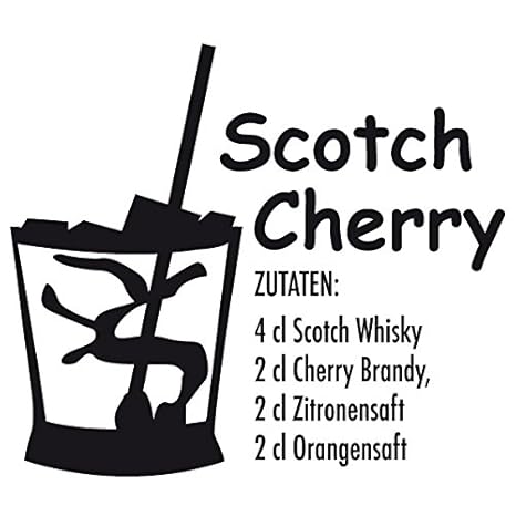 Wadeco Scotch Cherry Cocktails Wandtattoo Wandsticker Wandaufkleber 35 Farben verschiedene Größen, 128cm x 112cm, dunkelrot