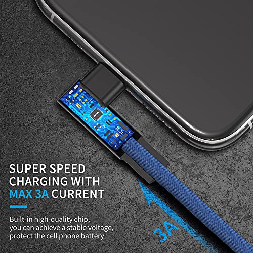 SIXTHGU Micro USB Cable Right Angle 90 Degree USB Fast Charger Compatible,3A Quick Charging Cabl to USB 2.0 Nylon Braided F with S7 Edge/S6/S5,HTC,Motorola,LG,Nokia,Android 【2 Pack】 (Blue, 4FT+4FT)