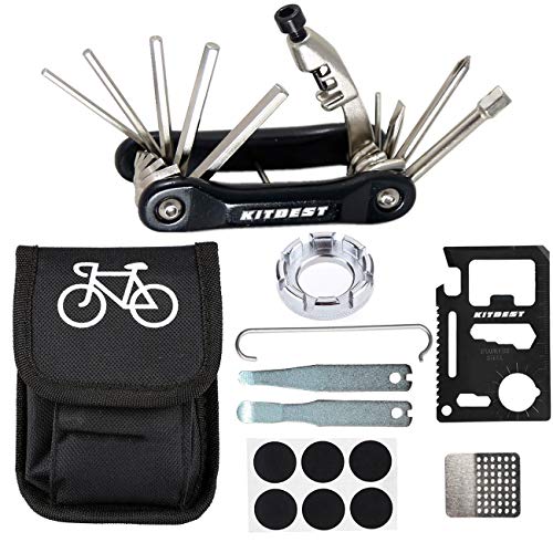 Kitbest Bike Repair Tool, 10 in 1 Bicycle Multi Tool Bike Chain Tool with Handy Bag, Included Spoke Wrench, Glueless Tire Tube Patches, Tire Lever Set - Thumbnail 7