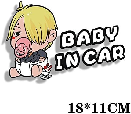 One Piece Sanji Car Sticker Baby in Car Warning Cartoon Sticker Have Remind Children in the Car Accessories Decoration Baby's Bottle