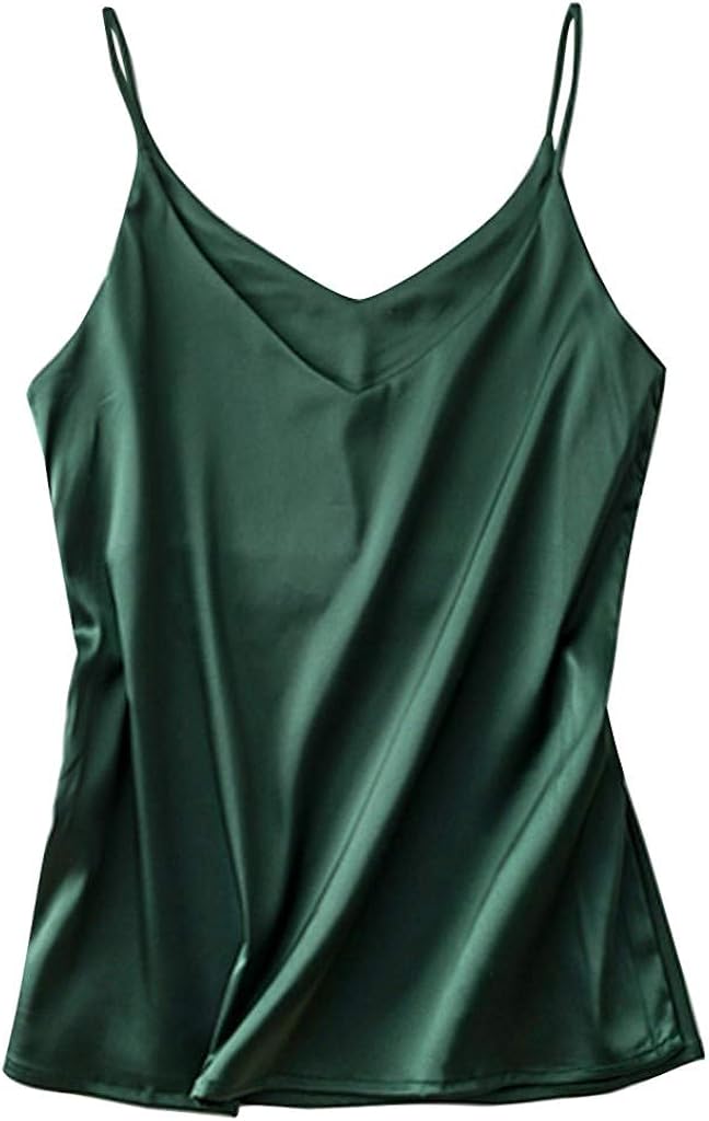 LEKODE Women Vest Solid Casual Fashion V-Neck Satin Pajamas