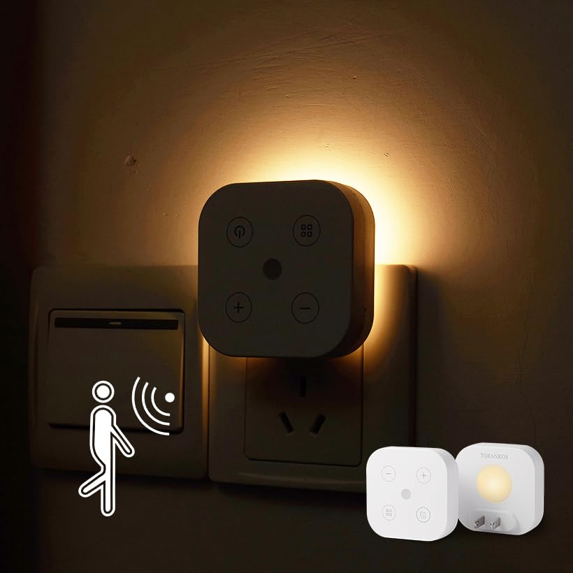 Photo 1 of TORANKOS Smart Night Lights Plug into Wall, Adjustable Brightness, Wall Outlet Plug-in, Hallway Night Light, Stair Lights Indoor, Bathroom Night Light, LED Warm Soft