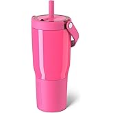 BrüMate Resa 25oz 100% Leakproof Travel Tumbler w/Handle & Straw | Flexible SoftSip Straw | Silicone Sleeve for Durability | Stainless Steel | Cup Holder & Travel Friendly Water Bottle (Neon Pink)