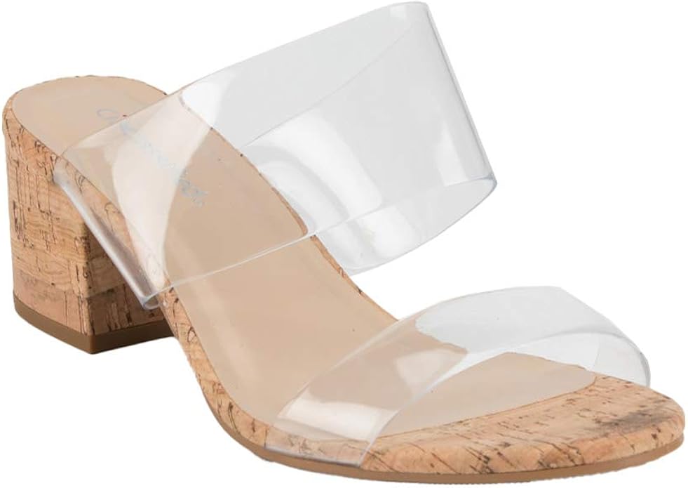 cork heels with clear strap