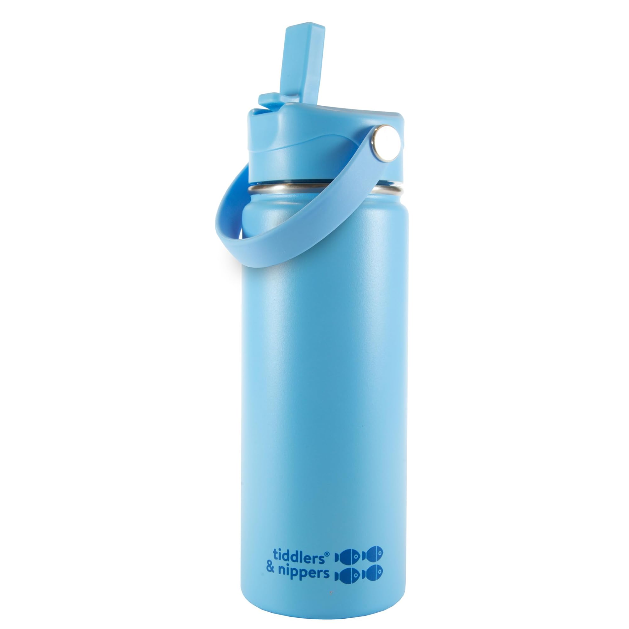 tiddlers & nippers Stainless Steel Vacuum Insulated Double Wall Kids Reusable Water Bottle with Leak Proof Straw 500ml | Keeps Cool for 24hrs & Warm for 10hrs + (Blue)