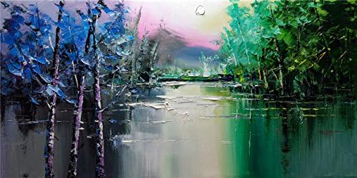 Abstract Oil Painting Modern Colourful Trees Landscape Forest&amp;Lake Print On Canvas Giclee Artwork Wall Poster for Living Room Bedroom Wall Decor (24 Inch x 48 Inch)