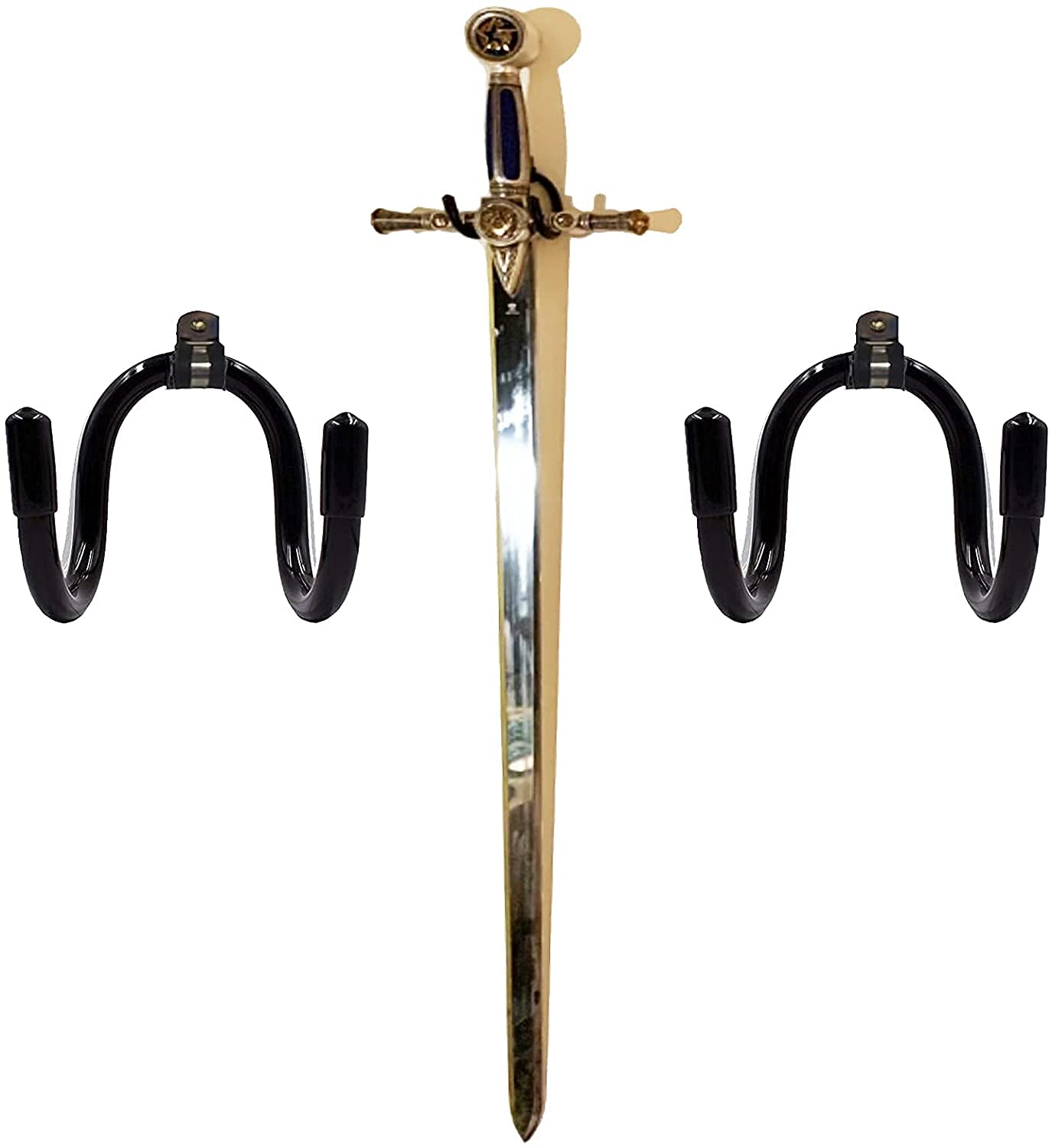 Flexible Adjustable Sword, Wall Hook Sword Hanger Display Universal Sword Holder Wall Mount for Sword,Dagger,Axe,Keyblade, etc - No Sword - Vertical/Horizontal Display - Sturdy Enough - 2 Pack