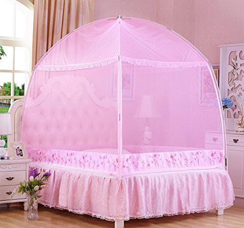 WENZHANG Mongolian yurt net,U-shaped three-door mosquito net,Baby bed net Princess bed canopy keeps away insects &amp; flies Ultra large mosquito net-pink